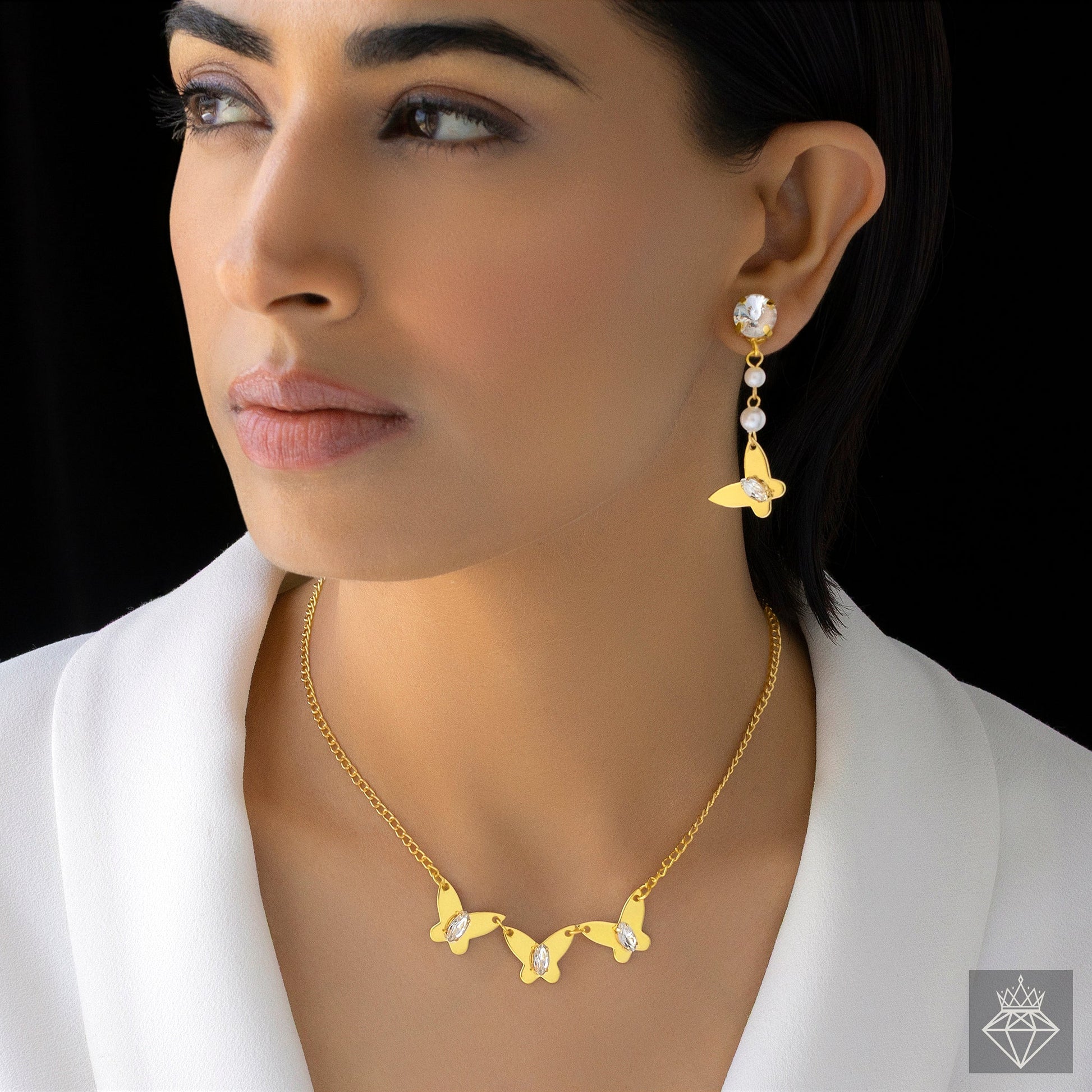 Anti-Tarnish Butterfly Necklace Set With Earrings