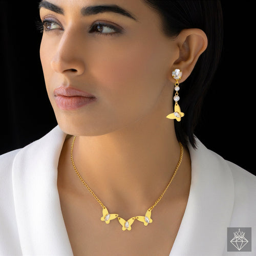 Anti-Tarnish Butterfly Necklace Set With Earrings