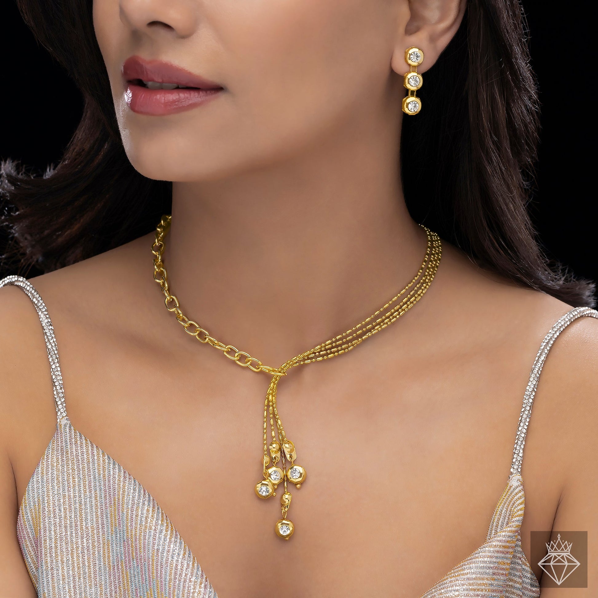 Anti-Tarnish Crystal Necklace Set With Earrings